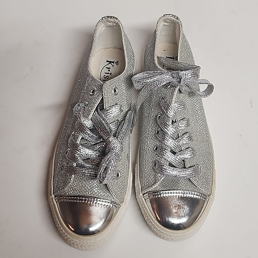 Kristal silver sparkling glitter shoes. 10.5" long. Sz 7.5/8. Wedding, trendy - Picture 3 of 9